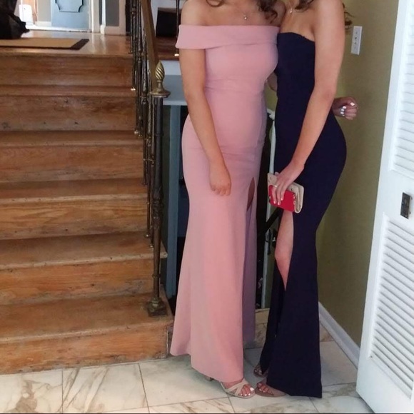 Navy blue evening gown with a slit - Picture 2 of 5